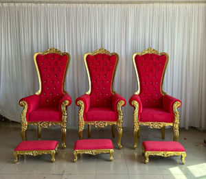 Chaise de mariage de luxe style trône royal, en bois massif et cuir, dossier haut, design moderne, pour événements et usage commercial - Product Image 1