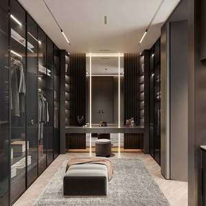 Wooden Glass Door Wardrobe Classic Modern Luxury Closet Storage Wardrobe High Quality Wooden Furniture Closet - Product Image 1