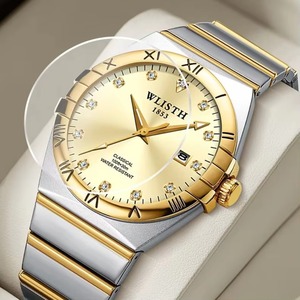 Montre classique pour homme en or, élégante, étanche, de luxe, bracelet en acier inoxydable, calendrier lumineux, montre à quartz - Product Image 5
