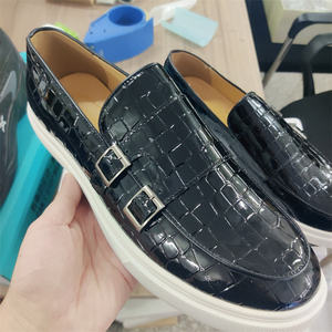 शरद ऋतु पुरुषों के पेटेंट चमड़े की पर्ची-ऑन जूते के साथ दो भिक्षु के जूते - Product Image 5