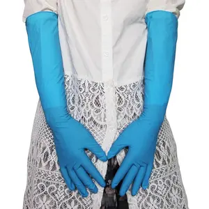 16 inch powder free waterproof chemical resistant nitrile industrial elbow length glove blue for work manufacturers