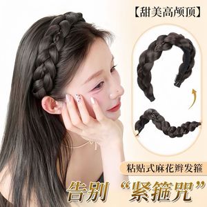 Diadema con peluca trenzada de corona alta, cabello realista con cierre de velcro para mujer, pelucas de cosplay de anime que moldean el rostro HJ304 - Product Image 5