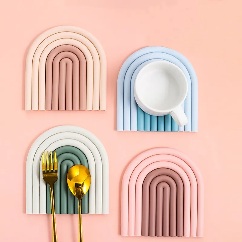 Tapetes de arco-íris de silicone, carregadores minimalistas de arco-íris com proteção para mesa de jantar, resistente ao calor