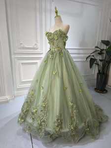 S1730N Nieuwe Zoete Prinsessenstijl Groene Off-Shoulder Bloemrijke Kant Gala Jurk voor Volwassenen, Sprankelende Feestelijke Elegante Avondjurk - Product Image 4