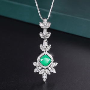 Vintage Eco-friendly Copper Gold Plated Bridal Pendant Earrings Set 8*8MM <b>Emerald</b> Green Zircon Jewellery Set for Women - Product Image 5