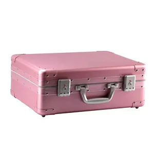 Aluminum professional cosmetic luggage suitcase train box with luminous mirror LED light for ladies and girls