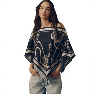 Digital Print Leaf Pattern Breathable Long Women's <b>Poncho</b>-Adult All Seasons Multi-Purpose Made in India Viraak Exports - Product Image 1