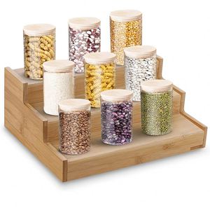 Organisateur de cuisine extensible à 3 niveaux en bambou, étagère à épices rétractable, organisateur d'armoire de cuisine - Product Image 5