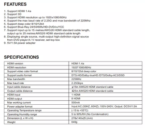 Phản ánh/Sao chép đa màn hình đầu ra hỗ trợ 4K Ultra HD & 3D 1x8 HD <span class=keywords><strong>splitter</strong></span> 4K 30Hz 1 trong 8 ra cho HDTV 4K 3D DVD - Product Image 6