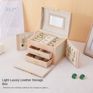 Cross-border Hot Selling Rectangular China PU <b>Leather</b> <b>Jewelry</b> <b>Box</b> for Rings Necklaces with Lens Storage Portable Wholesale - Product Image 3