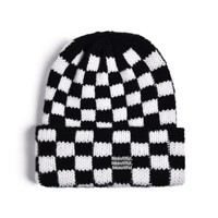 Nouveau bonnet en tricot à carreaux avec broderie de logo personnalisé et patch en cuir, coupe ample et chaude, effet amincissant pour le visage, idéal pour l'automne et l'hiver