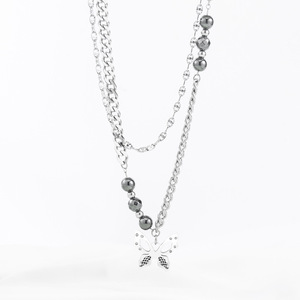 Collar con Colgante de Mariposa de Doble Capa de Acero Inoxidable Yunnique con Engaste Pavé para Joyería de Moda Unisex - Product Image 2