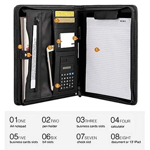 โลโก้ที่กําหนดเองโฟลเดอร์หนัง A4 พร้อมช่องใส่นามบัตรและกระเป๋าผลิตภัณฑ์จัดเก็บการนําเสนอ - Product Image 2