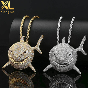 Pendentif Requin Hip Hop Micro-Incrusté de Zircons avec Diamants Entiers en Laiton, Collier Personnalisé pour Homme - Product Image 4