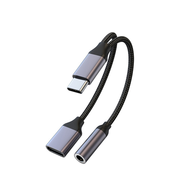 USB Type C to 3.5mm Headphone Jack Adapter Cable 2 in 1 Dual USB C Female Audio Connector Charging Music Splitter