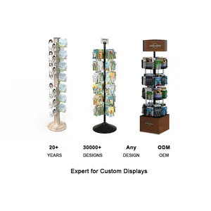 Floor Stand Wood Gift Card Magazine Spinning Postcard Display Brochure Display Stand Comic Book Display racks for retail stores