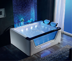 Baignoire moderne autoportante en acrylique avec fonction de trempage chauffée, jets de cascade, égouttoir-Design <span class=keywords><strong>d</strong></span>'angle intérieur pour 2 adultes, usage hôtelier - Product Image 3