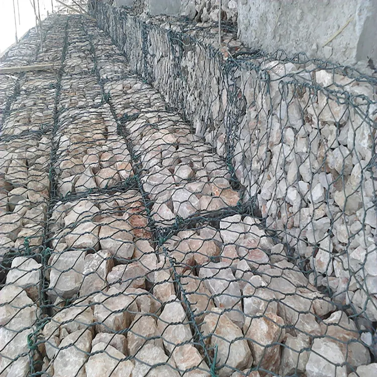 Kotak Gabion kawat besi galvanis, dilapisi PVC, jaring Gabion tahan lama dan tahan karat