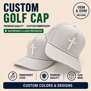 Clubhouse Standard 5 Panel Golf Cap Custom Embroidery Logo Low MOQ OEM Laser Perforated Quick Dry <b>Waterproof</b> Premium Quality - Product Image 1
