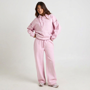 Women Pink Oversized Hoodie Wide Leg Sweatpants <b>Set</b> Casual Tracksuit <b>Two</b> <b>Piece</b> <b>Lounge</b> Wear Athleisure Outfit Wholesale Supplier - Product Image 1