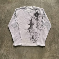 Camiseta de Manga Larga para Hombre, Estilo Vintage, Gótico Oscuro, Punk Alternativo, Tejido Waffle, con Estampado Gráfico
