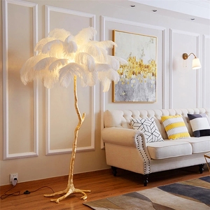 Lámpara de Pie Nórdica con <span class=keywords><strong>Plumas</strong></span> de Avestruz, Base de Cobre, Iluminación Interior Moderna, Decoración para el Hogar, Luces de Pie con <span class=keywords><strong>Plumas</strong></span> de Avestruz - Product Image 1