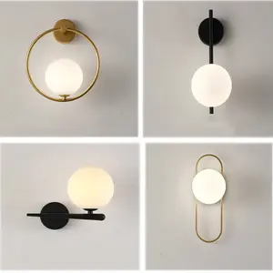 Moderne Klassieke Bolvormige Woonkamer Achtergrond Muur Melkachtige Witte Glazen Wandlamp Populaire Lichte Slaapkamer Bed E27 Wandlampen