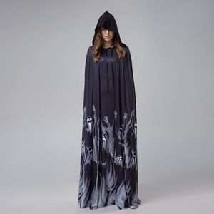 Costume de mariée fantôme pour femmes, cape avec imprimé crâne, robe longue à capuche pour tenue de fête cosplay - Product Image 3