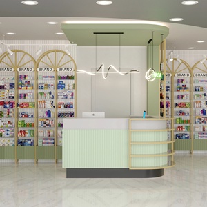 Modern Pharmacy Store Interior Design Custom LED Display Cabinet Drugstore Furniture Retail Shopfitting - Product Image 1