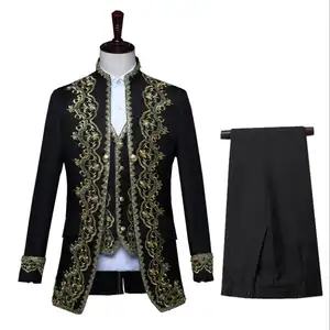 4XL Người Lớn Người Đàn Ông 3Pcs Thiết Lập Victoria Steampunk Hoàng Gia Hoàng Tử Trang Phục Cổ Điển Baroque Áo Khoác Vest Áo Quần Đám Cưới Chú Rể Blazer Phù Hợp Với