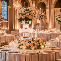 Décorations de mariage de luxe en or, support à fleurs en fer de haute qualité, vase centre de table argenté