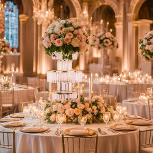 Décorations de mariage de luxe en or, support à fleurs en fer de haute qualité, vase centre de table argenté - Product Image 1