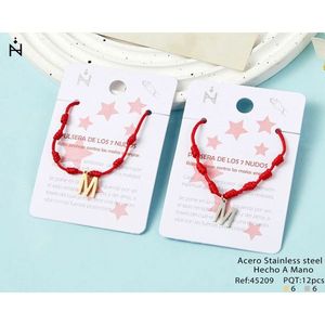 Braccialetto in Acciaio Inox con Sette Nodi e Cordoncino Rosso con Charm Lettera, Gioiello di Protezione Fatto a Mano - Product Image 1