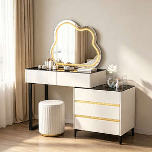 Modern Makeup Vanity <b>With</b> Lighted Mirror Storage <b>Drawers</b> And Cabinet Bedroom <b>Dressing</b> <b>Table</b> <b>With</b> Stool - Product Image 2