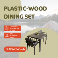 Meubles de jardin personnalisés, table de cocktail d'extérieur, ensemble de chaises, bois plastique imperméable avec structure en aluminium pour hôtel ou villa