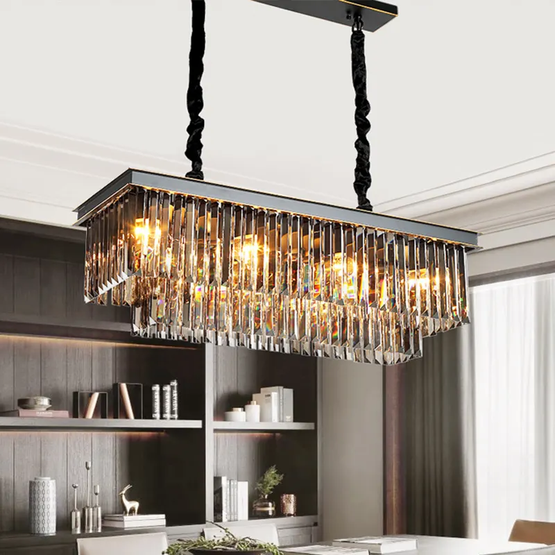 Best Sale Kitchen Restaurant Crystal Pendant Light Cheap Black Gold Hanging Lamp Living Room Modern Luxury K9 Crystal Chandelier