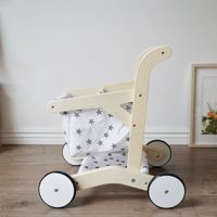 Chariot de courses en bois naturel pour bébé, jouet trotteur avec sac de rangement en tissu imprimé étoiles, jouet d'apprentissage de la marche pour tout-petits, jeu d'imitation Montessori