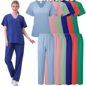 Women Scrub Sets V Neck Short Sleeve Uniforms With Pants Moisture Wicking Hospital Workwear For Nurses Doctors Grooming Salon - Product Image 1