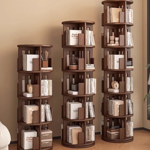 <b>Solid</b> <b>Wood</b> Rubberwood Rotating Bookshelf 360 Degree Floor Standing Storage Unit For Home Living Room And Children - Product Image 1