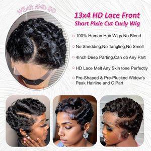 Perruque <span class=keywords><strong>Courte</strong></span> Bouclée 13x4 Lace Front en <span class=keywords><strong>Cheveux</strong></span> Brésiliens Remy, Densité 150%, <span class=keywords><strong>Courte</strong></span>, Dégradée, Bouclée, Sans Colle - Product Image 5