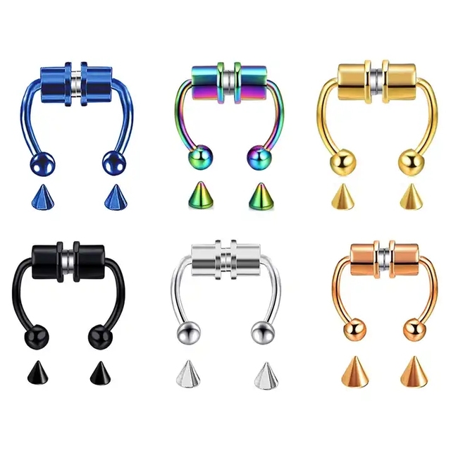 False Nostril Piercing Jewelry Faux Septum Horseshoe Hoop Nose Ring Non Piercings Stainless Steel Gold Magnetic Nose Ring Set