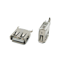 Konektor USB Tipe A 2.0 Female 4 Pin Soket PCB Vertikal Tipe DIP 180 Derajat L=15mm Kontak Paduan Tembaga PBT 1.5A