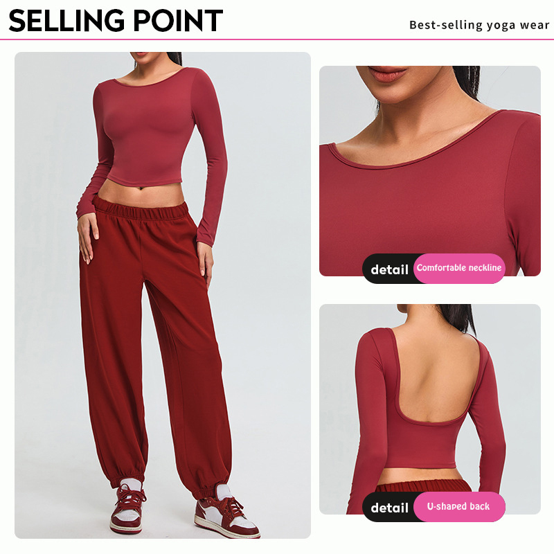 2025 New Arrival Customized Backless Yoga Wear Long Sleeves Tight-fitting Sports Top Women Quick-drying Running Fitness T-shirt