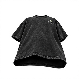 Nouveau T-shirt décontracté pour homme en jersey de coton noir délavé à manches courtes et col rond, imprimé, respirant, coupe classique, vente en gros - Product Image 6