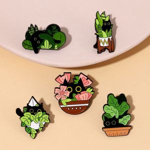 Nouvelles Épingles en Émail au Design Original, Motif Plante en Pot de Dessin Animé, Épingles Personnalisées en Émail, Épingles à Chapeau Chat Noir Mignon et Amusant - Product Image 5