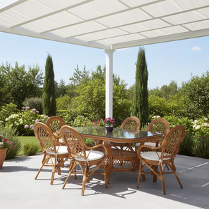 Juego de Comedor de Ratán JAVA en Oferta con Diseño Asiático Tradicional, Mesa Larga y Cómoda para el Hogar, Villas y Hoteles, Indonesia - Product Image 1