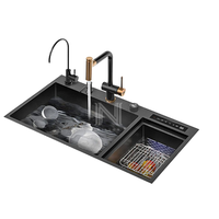 Ensemble d'évier de cuisine moderne de luxe en acier inoxydable de haute technologie avec affichage de la température intelligent et robinet à deux trous