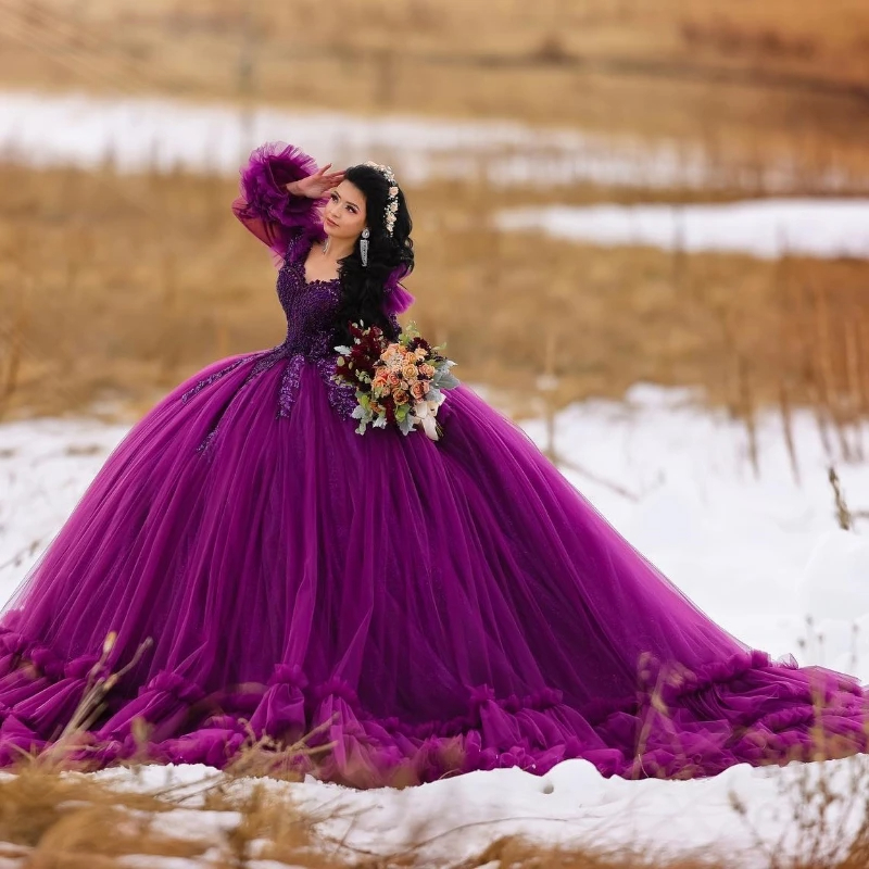 strapless open back dress Light Purple Tulle Quinceanera Dress, Long Ball Gown Sweet 16 Dress –  Cutedressy main image 0