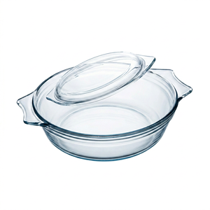 Ciotola in Vetro Minimalista con Coperchio 27x23x11cm 2.2L Rotonda Lavabile in Lavastoviglie Contenitore per Alimenti per Uso in Cucina - Product Image 1