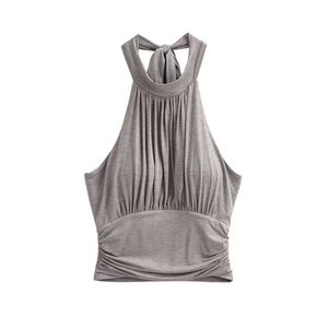 เสื้อกล้ามลำลองสไตล์ฝรั่งเศสสำหรับผู้หญิง ดีไซน์คอเสื้อแบบมีสายรัด  ตัวเสื้อถักแบบสั้น - Product Image 5